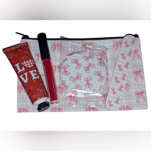 Pink Plaid Bow Kids Accessory Cosmetic Bag